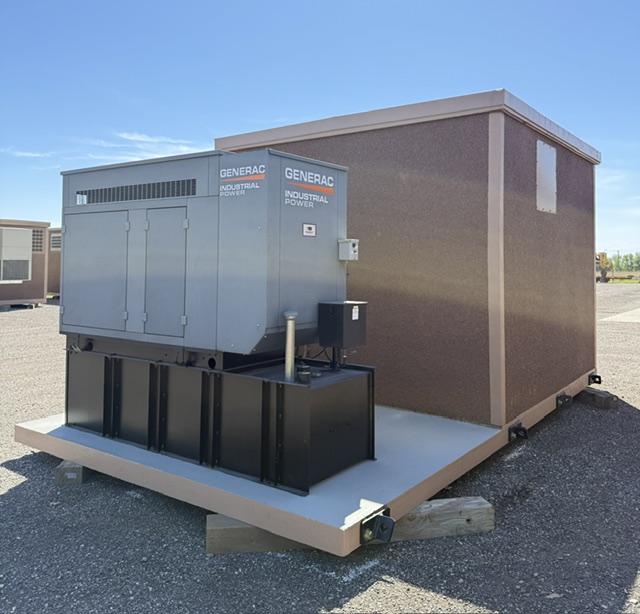 Reconditioned 2014 11.5x12 Fibrebond concrete communication building w/ 50kw Generac diesel generator